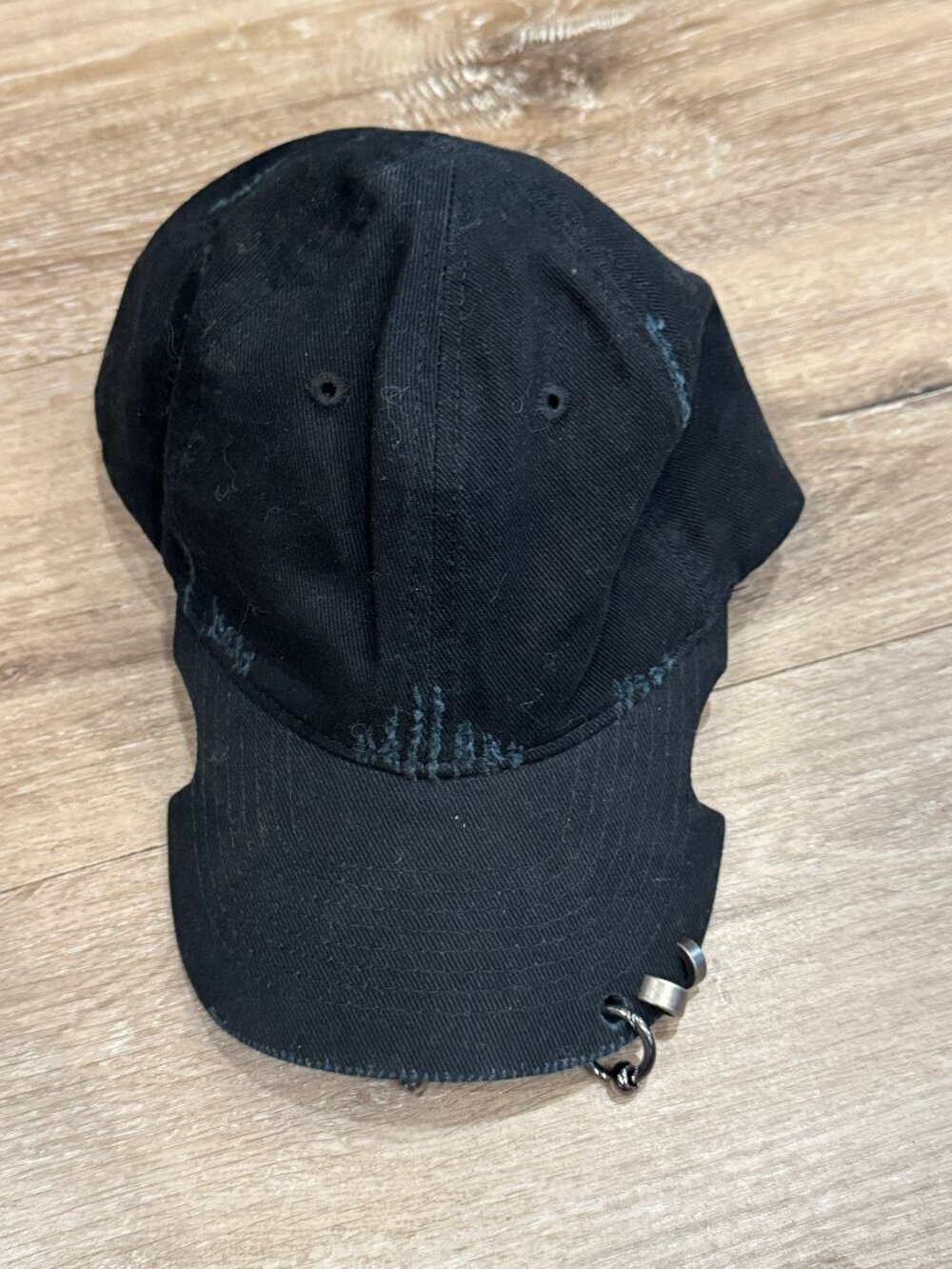 Balenciaga Black Pierced Distressed Baseball Cap Hat